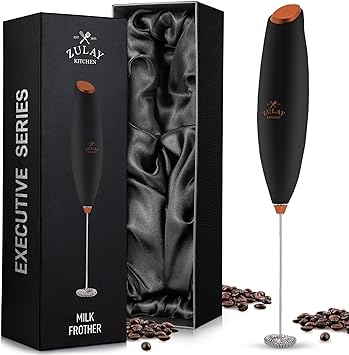 Zulay Executive Series Ultra Premium Gift Milk Frother For Coffee - Coffee Frother Handheld Foam Maker For Lattes - Electric Milk Frother Handheld For Coffee, No Stand (Deluxe Black)