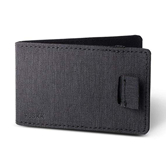 Slim Leather Credit Card Holder for Men - Minimalist Front Pocket Wallet with Elastic Money Clip (Black-MF)