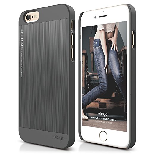 iPhone 6S Case, elago [Outift Matrix][Dark Gray] - [Premium Hybrid Construction][Brushed Aluminum][Spark Design Award] - for iPhone 6/6S