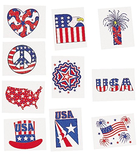 Glitter Patriotic Temporary Tattoos (6 dz)