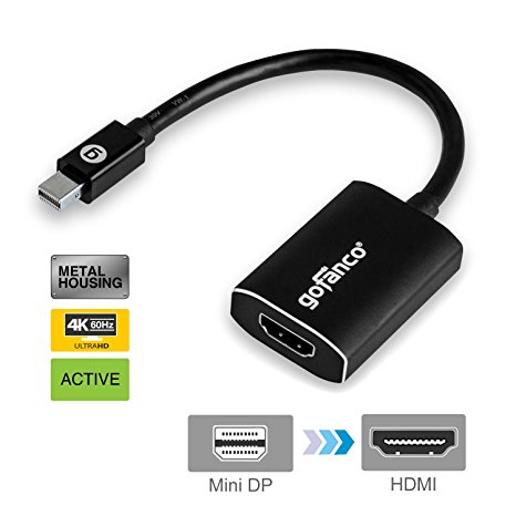 gofanco ACTIVE Mini DisplayPort to HDMI 2.0 Adapter mDP to HDMI Male to Female Convertor Supports Eyefinity MULTIPLE SCREENS for Gaming and Ultra HD 4K @ 60Hz Thunderbolt 2 to HDMI Compatible