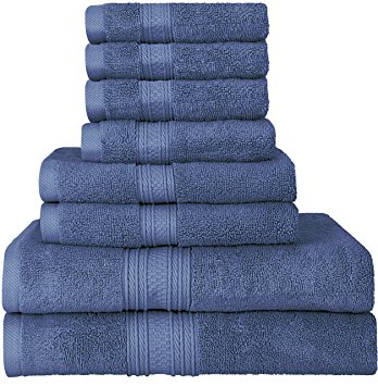 Premium 700 GSM 8 Piece Towel Set; 2 Bath Towels, 2 Hand Towels and 4 Washcloths - Cotton - Machine Washable, Hotel Quality, Super Soft and Highly Absorbent by Utopia Towels (Electric Blue)