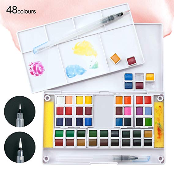 Ezigoo Watercolour Paint Set for Artists, Students or Hobbyists - Watercolour Paint Box 48 Colour Pans