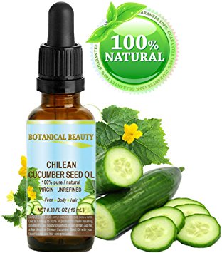 CUCUMBER SEED OIL CHILEAN 100 % PURE / Natural / VIRGIN / UNREFINED. 0.33 Fl.oz.- 10 ml. For Skin, Hair and Nail Care.