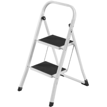 VonHaus Steel Folding Portable 2 Step Ladder with 330lbs Capacity