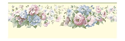 York Wallcoverings Small Treasures Diecut Floral Prepasted Border, White/Green/Blues/Pinks