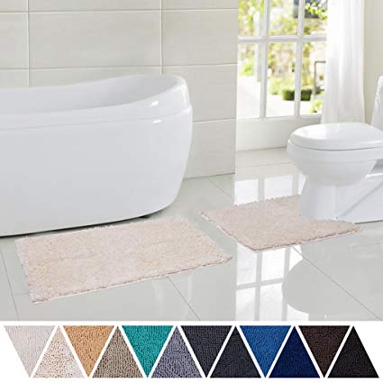 DEARTOWN Bathroom Rug Toilet Sets and Shaggy Non Slip Machine Washable Soft Microfiber Bath Contour Mat (White,32" 20"/24" 20" U-Shaped)