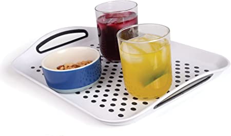 Rectangular Non Slip Serving Tray with Handles That are Easy to Grip Silicone Nubs Non Skid Plastic Food Tray - Portable Dinner Trays for Eating - Anti Slip Lap Bed TV Carrying Tray