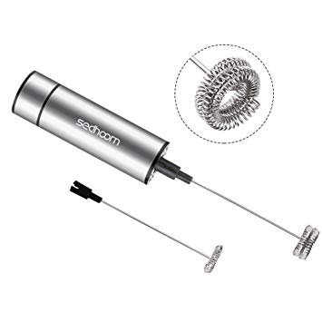Sedhoom Milk Frother Handheld Double Spring Whisk Head Powerful Electric Milk Frother with Additional Single Spring Whisk Head