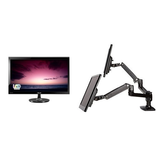 ASUS VS278Q-P 27" Full HD  1920x1080 1ms DisplayPort HDMI VGA Back-lit LED Monitor (2-Pack) and AmazonBasics Dual Side-by-Side Monitor Arm Set