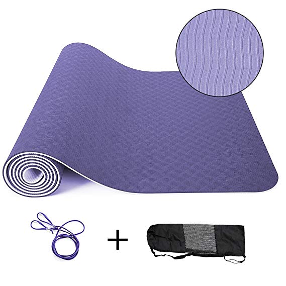 Greentest Yoga Mat, 1/4 Inch Anti-Tear High Density Exercise Mat for Fitness with Carrying Strap-Purple/Pink