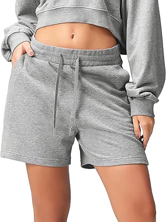 ODODOS Women's Sweat Shorts 5" Cotton French Terry High Waist Workout Casual Lounge Shorts with Pockets