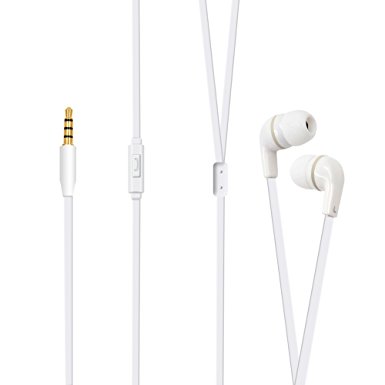 Axceed In-Ear Earphones Classic Flat Cable Earbuds Noodle Headphone with Remote and Mic Made for iPhone Android Phones Tablet MP3 Players White Pack of 2