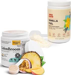 ColonBroom Psyllium Husk Powder, Colon Broom Colon Cleanser Fiber Supplement Powder (60 Servings)   Keto Cycle Collagen Protein Powder with MCT Oils & Electrolytes Powder Bundle (20 Servings), 2 Items