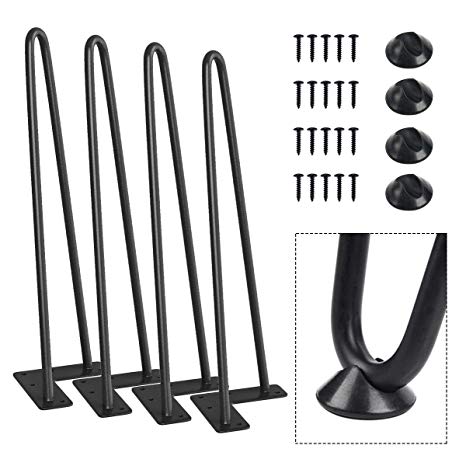 SMARTSTANDARD 14" Heavy Duty Hairpin Coffee Table Legs, Metal Home DIY Projects for Furniture, with Bonus Rubber Floor Protectors Black 4PCS