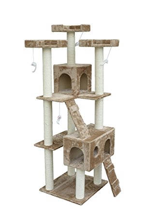 PawHut 71-Inch Cat Tree Furniture Pet Tower House with Scratch Post and Condo, Beige