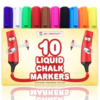 **SPECIAL** Pack of 10 LIQUID CHALK MARKERS, Vivid Colors - Premium Quality Markers - Unique Reversible Tip - Easy Dry Erase - Non-Toxic, Safe for Kids, PLUS 2 BONUS REPLACEMENT TIPS
