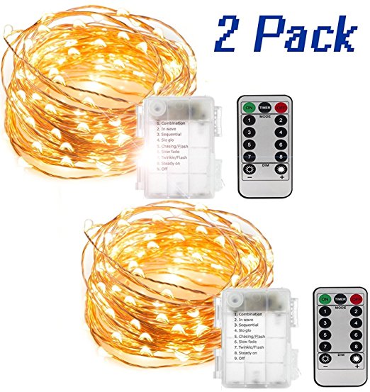 Fairy String Lights, 33Ft/10M 100 LED Battery Powered Waterproof Indoor&Outdoor Fairy Lights,Thanksgiving Christmas Decor Lights Warm White with Remote Control,8 Lighting Mode