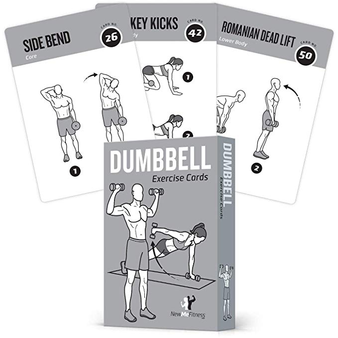 Exercise Cards Dumbbell Home Gym Workouts Strength Training Building Muscle Total Body Fitness Guide Workout Routines Bodybuilding Personal Trainer Large Waterproof Plastic 3.5"x5" Cards Burn Fat