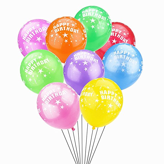 TtoyouU 12" Happy Birthday Bright Latex Balloons Assorted Colors in Bulk,Pack of 48