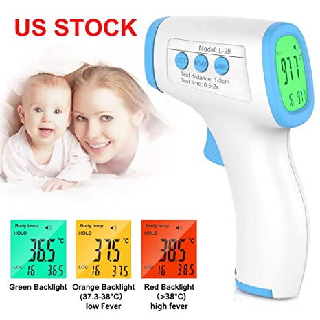 Forehead Thermometer for Adults Kids Baby, Infrared Digital Non-Contact Accurate Instant Readings Forehead Thermometer with LCD Display No Touch (Blue))