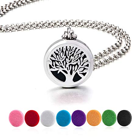BESTTERN Never Fade Stainless Steel Essentail Oil Diffuser Necklace Aromatherapy Necklace Family Tree Jewelry with Two Free Chains and Free Pads