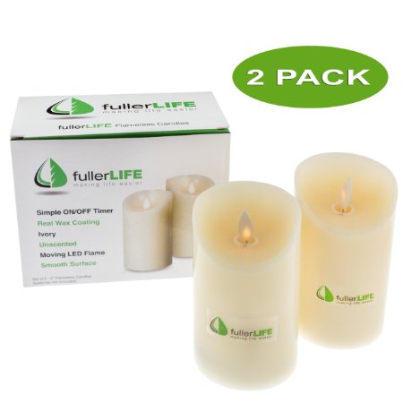 fullerLIFE - Flameless Candles Set of 2 Battery Operated Moving Wick LED Ivory Unscented