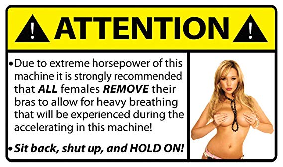 Attention Remove Bra Female Funny Caution Warning Decal Sticker