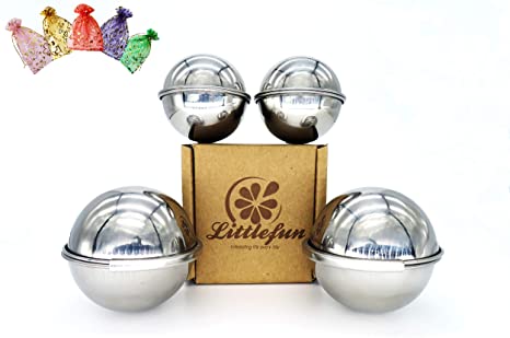 Littlefun 304 Stainless Steel Bath Bomb Mold with 2 Sizes 4 Sets 8 Pieces Hemispheres for Making Your DIY Craft Soap ✮Unique Design Latch for Large Mold ✮ Mix Your Own Recipes ✮ Free 2 Gift Bags