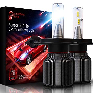 LIGHTENING DARK H4 (9003 High/Low) LED Headlight Bulb, Fanless CSP Y19 Chips Conversion Kit - 8000LM & 6500K Xenon White (Pack of 2 Bulbs)