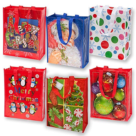 Reusable Christmas Tote Gift Bags With Handles Large Holiday Party Favor Bags, 12 Pack By Gift Boutique