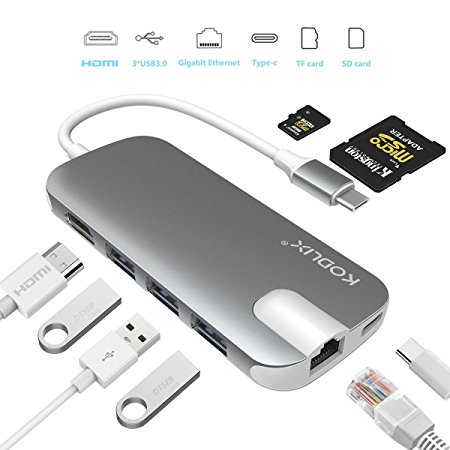 KODLIX All in One Aluminum Super Speed USB 3.0 Multi-ports Smart Card Reader, Type-C OTG Ultra Slim USB Hub, TF/SD Card Reader for Computers and Phones