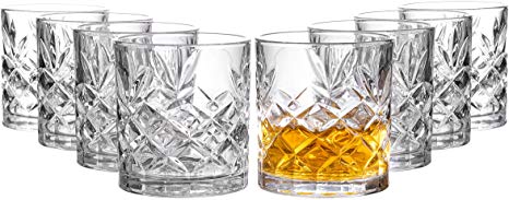 Clovelly Lowball Whiskey Glasses, 8 Pc. Set, 10.6 ounce Short Drinking Glassware for Liquor, Bourbon, Rye, or Beer, Elegant Drinkware for Men or Women, Dishwasher Safe