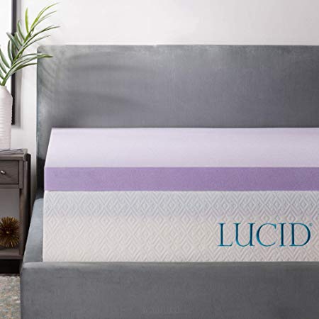 LUCID 3 Inch Lavender Infused Memory Foam Mattress Topper - Ventilated Design - Twin XL Size - LU30TX30VT