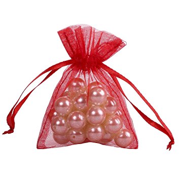Ling's moment 5x7 Inch Organza Gift Bags Pack of 50 (Red)
