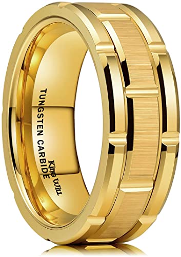 King Will Classic Mens 8mm Black/Gold/Rose Gold Tungsten Carbide Wedding Band Brick Pattern Brushed Finish