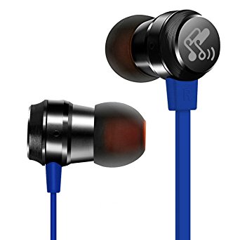 SoundPEATS Earbud Headphones In-Ear Noise Cancelling Earphones Stereo Headphones with Mic (Metal Housing, Flat Cable, In-line Control, iPhone and Android Compatible) - M20 Blue