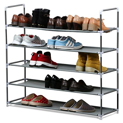 Yaheetech 25 Pairs Free Standing 5 Tier Shoe Tower Rack Chrome Steel Shoe Rack