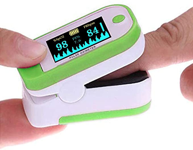 Fingertip Pulse Oximeter, Fingertip Oximeter Blood Oxygen Saturation Monitor for Pulse Rate, Heart Rate Monitor and SpO2 Levels(Green)