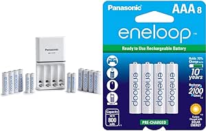 Eneloop Panasonic K-KJ55MC84CZ Power Pack; 8AA, 4AAA, and Advanced Battery 3 Hour Quick Charger & BK-4MCCA8BA AAA 2100 Cycle Ni-MH Pre-Charged Rechargeable Batteries, 8 Pack