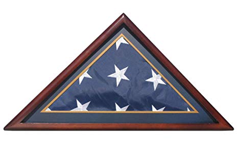 Memorial/Burial Flag Display Case Stand Holder for 5'X9.5' flag, with Decorative Framing Mat (With Marine Dark Blue Mat)