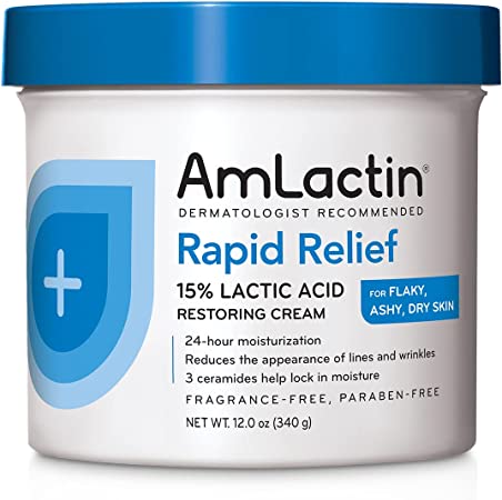 AmLactin Rapid Relief Moisturizing Cream, Hydrating Cream, Body and Hand Moisturizer for Dry Skin - 12 Oz Tub