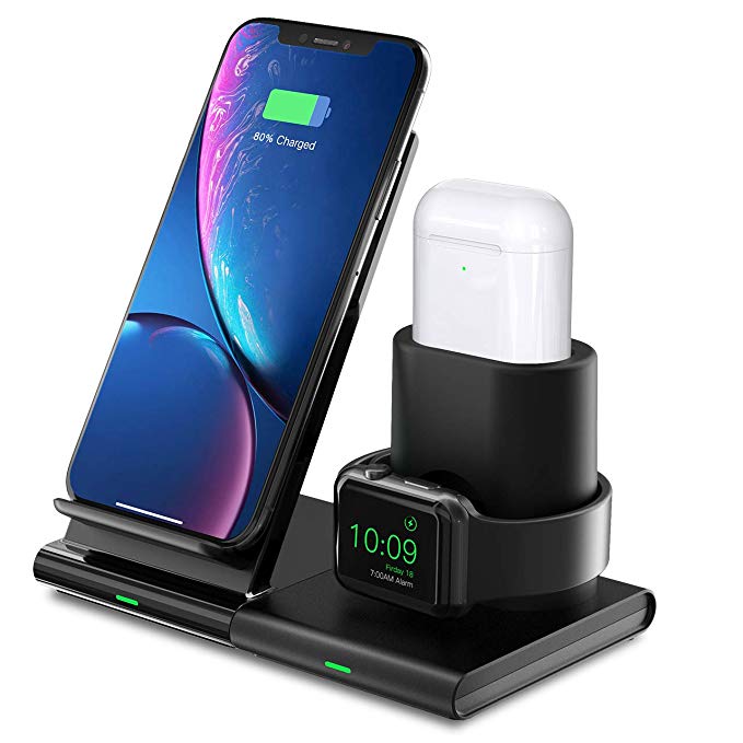 Seneo Wireless Charger, 3 in 1 Wireless Charging Dock for Apple Watch, Airpods, Detachable and Magnetic Charging Station, Wireless Charging Stand for iPhone X/XS/XR/Xs Max/8/8 Plus and other Qi Phones