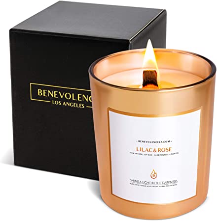 Benevolence LA Premium Lilac & Rose Scented Candles, Highly Scented Lilac & Rose Candle, All Natural Soy Candles Scented, 227 g | 45 Hour Long Lasting Soy Candle, Relaxing Aromatherapy Candles