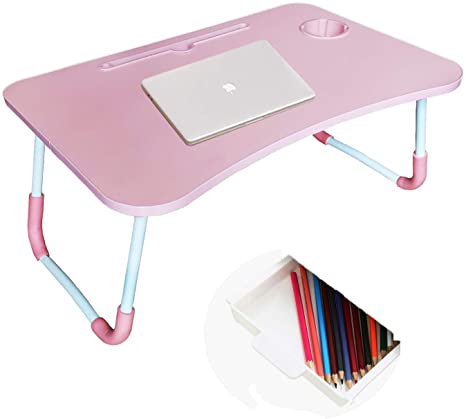 Laptop Stand Desk, Folding Laptop Table, Portable Breakfast Table, Sofa, Floor, Bed, Home Work Table, Outdoor Camping Picnic Table, Adult and Child Lap Reading Rack (Pink)