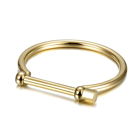 WISTIC Gold Cuff Bangle Bracelet Stainless Steel Screw Bar Bracelet for Women Men