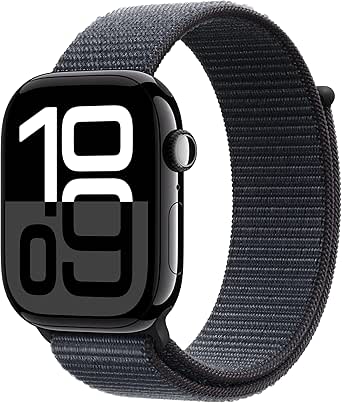 Apple Watch Series 10 (GPS 46 mm) Smartwatch mit Aluminiumgehäuse in Diamantschwarz und Sport Loop in Tinte (One Size). Fitnesstracker, EKG App, Always-On Retina Display, CO₂ neutral