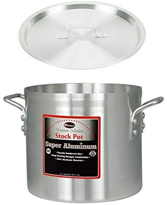 Winco AXS-12, 12-Quart 10" x 9" Super Extra-Heavy Aluminum Professional Stock Pot with Cover, Commercial Grade Sauce Pot with Lid