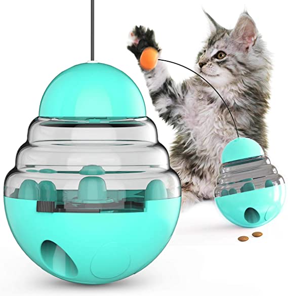 USWT Cat Tumbler Toy Ball Kitten Roly-Poly Treat Toys, Kitty Slow Food Dispensing Puzzle Toy