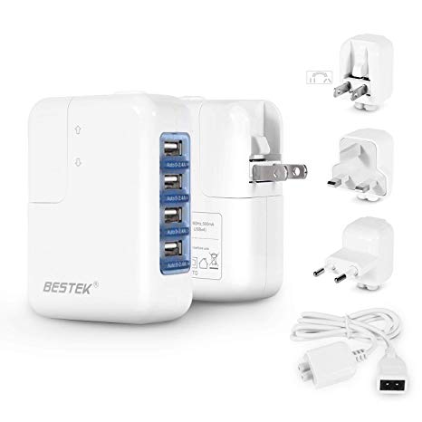 BESTEK USB Charger 35W 4 Port USB Wall Charger and International Travel Adapter and Converter with US UK EU Plug (US & AU 2 in 1),Power Cord Included